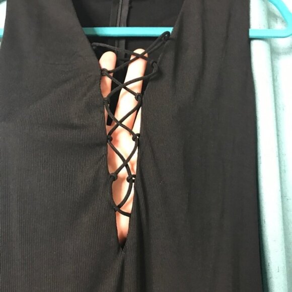 F21 Forever21 Lace Up Choker Bodysuit Thong Plus Size Rave 2x - Picture 6 of 13